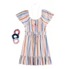 Girls 7-16 Three Pink Hearts Striped Dress, Scrunchies, & Necklace Set in Regular & Plus -kids pajamas set Sales 5595006 Pink Navy Stripes