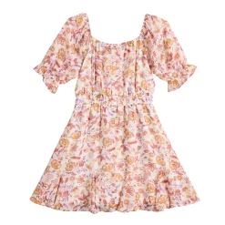 Girls 7-16 Three Pink Hearts Printed Chiffon Dress & Necklace Set in Regular & Plus -kids pajamas set Sales 5595015 ALT