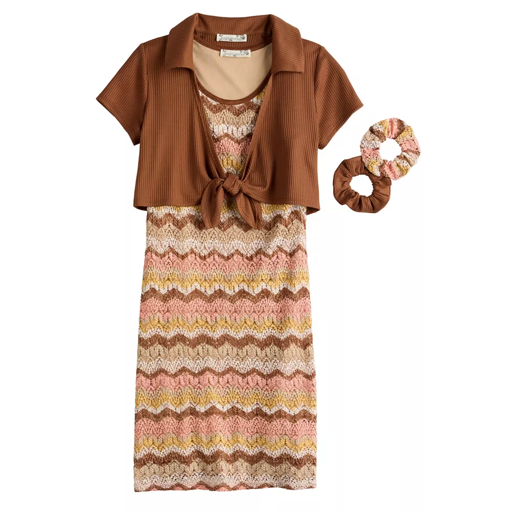 Girls 7-16 Knit Works Crochet Dress, Shrug & Scrunchie Set 3 Girls 7-16 Knit Works Crochet Dress, Shrug & Scrunchie Set