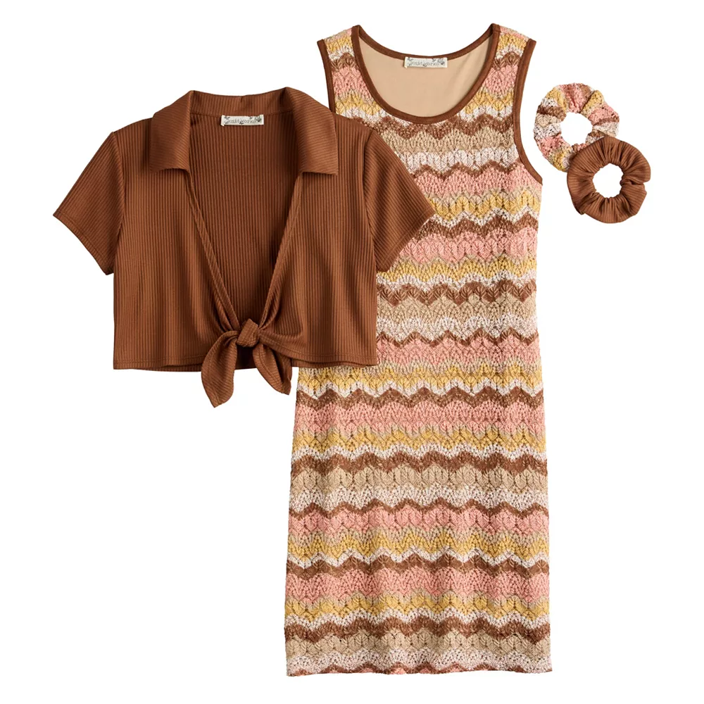 Girls 7-16 Knit Works Crochet Dress, Shrug & Scrunchie Set 4 Girls 7-16 Knit Works Crochet Dress, Shrug & Scrunchie Set - Image 2