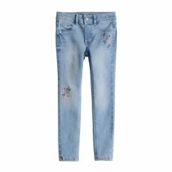 Girls 4-12 Jumping Beans® Embroidered Pastel Flowers Embellished Jeggings