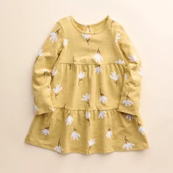 Girls 4-8 Little Co. by Lauren Conrad Organic Long-Sleeve Tiered Dress -kids pajamas set Sales 5611758 Yellow Brush Floral