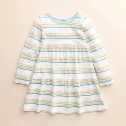 Baby & Toddler Girl Little Co. by Lauren Conrad Organic Long-Sleeve Tiered Dress -kids pajamas set Sales 5611835 Ivory Rainbow Stripe