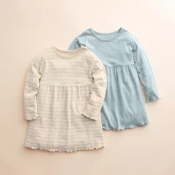 Girls 4-8 Little Co. by Lauren Conrad 2-Pack Organic Dresses -kids pajamas set Sales 5613234 Blue Khaki Stripe