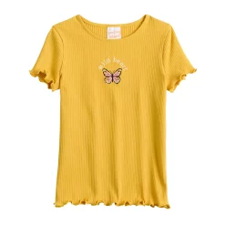 Girls 4-12 Jumping Beans® Lettuce Edge Embroidered Tee -kids pajamas set Sales 5624787 Yellow