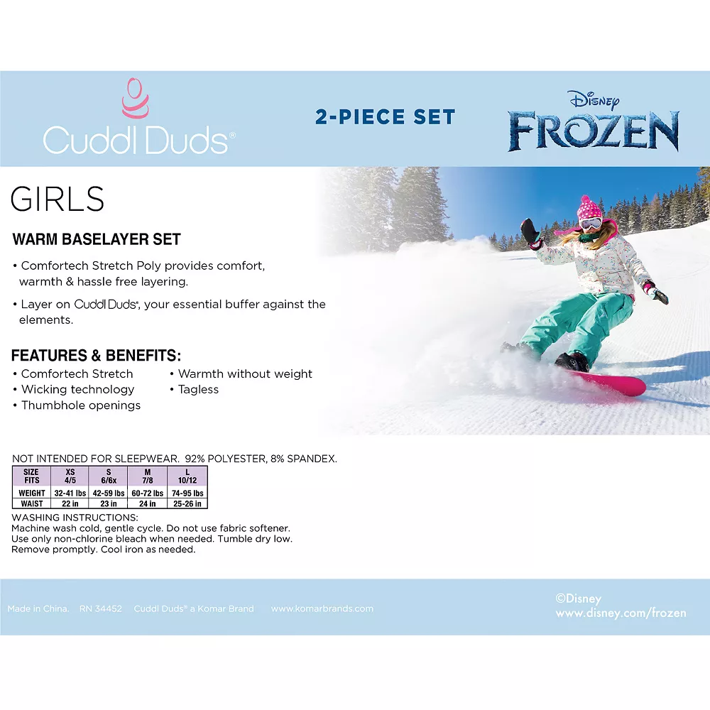 Girls 7-16 Cuddl Duds® Disney's Frozen Stretch 2-Piece Base Layer 5 Girls 7-16 Cuddl Duds® Disney's Frozen Stretch 2-Piece Base Layer - Image 3