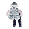 Toddler Girl Little Lass Metallic Puffer Vest, Floral Print Long Sleeve Tee, & Floral Leggings Set -kids pajamas set Sales 5652560 Frosty Mint