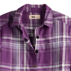 Girls 6-16 SO® Adaptive Easy Dressing Must-Have Plaid Boyfriend Button-Up Shirt -kids pajamas set Sales 5653236 ALT