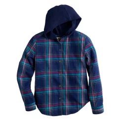 Girls 6-20 SO® Boyfriend Flannel Hooded Shirt in Regular & Plus Size -kids pajamas set Sales 5653276 Navy Plaid