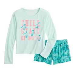Girls 4-16 SO® Top & Shorts Pajama Set -kids pajamas set Sales 5654652 Aqua Penguins Chill