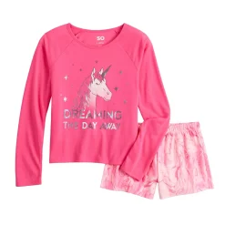 Girls 4-16 SO® Top & Shorts Pajama Set -kids pajamas set Sales 5654652 Dreaming Unicorn