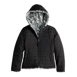 Girls 4-18 SO® Reversible Midweight Jacket -kids pajamas set Sales 5654820 Black Leopard