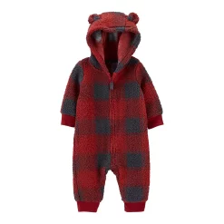 Baby Boy Carter's Plaid Hooded Fleece Coverall Jumpsuit