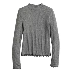 Girls 6-20 SO® Cozy Mockneck Lettuce Edge Tee in Regular & Plus Size -kids pajamas set Sales 5688777 Black