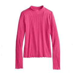 Girls 6-20 SO® Cozy Mockneck Lettuce Edge Tee in Regular & Plus Size -kids pajamas set Sales 5688777 Pink