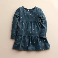 Girls 4-8 Little Co. by Lauren Conrad Organic Long-Sleeve Tiered Dress -kids pajamas set Sales 5696548 Navy Star Print