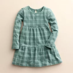 Girls 4-8 Little Co. by Lauren Conrad Organic Long-Sleeve Tiered Dress -kids pajamas set Sales 5696548 Pine Green Plaid
