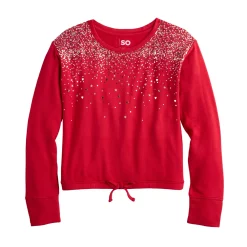 Girls 6-20 SO® Cozy Cinch Hem Tee in Regular & Plus Size -kids pajamas set Sales 5708326 Red Sparkles