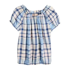 Girls 4-16 SO® Puff Sleeve Woven Top in Regular & Plus Size -kids pajamas set Sales 5718101 Blue Plaid