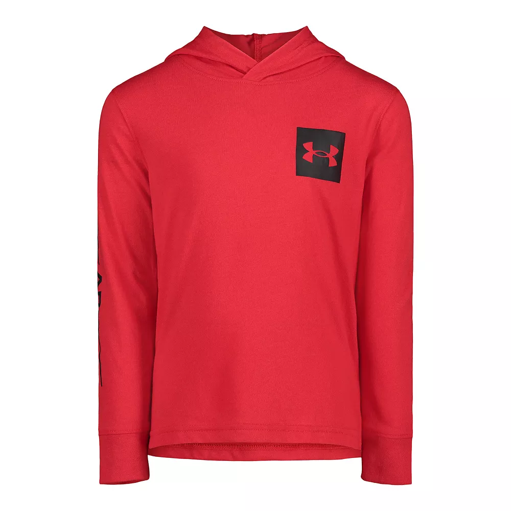 Boys 4-7 Under Armour Streetwear Logo Red Long Sleeve Hooded Tee 3 Boys 4-7 Under Armour Streetwear Logo Red Long Sleeve Hooded Tee
