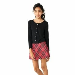 Girls 7-16 Knit Works Button Top and Plaid Scooter Skirt Set