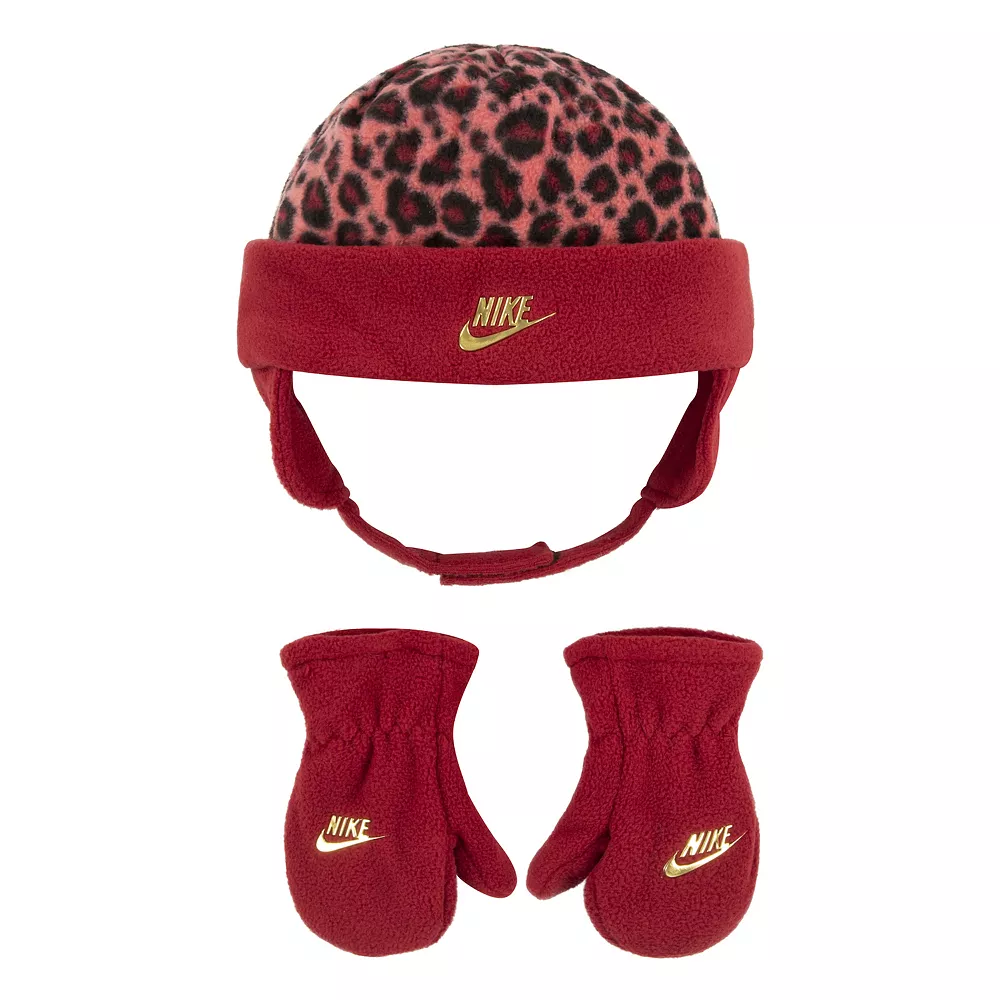 Toddler Girl Nike Leopard Print Trapper Hat & Mittens Set 3 Toddler Girl Nike Leopard Print Trapper Hat & Mittens Set
