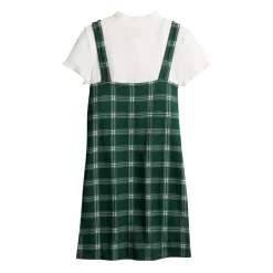 Girls 6-20 SO® Short Sleeve Mock Neck Top & Plaid Mini Shift Dress Set in Regular & Plus -kids pajamas set Sales 5758909 ALT