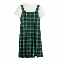 Girls 6-20 SO® Short Sleeve Mock Neck Top & Plaid Mini Shift Dress Set in Regular & Plus