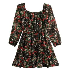 Girls 7-16 Three Pink Hearts Foil Chiffon Dress -kids pajamas set Sales 5774044 ALT