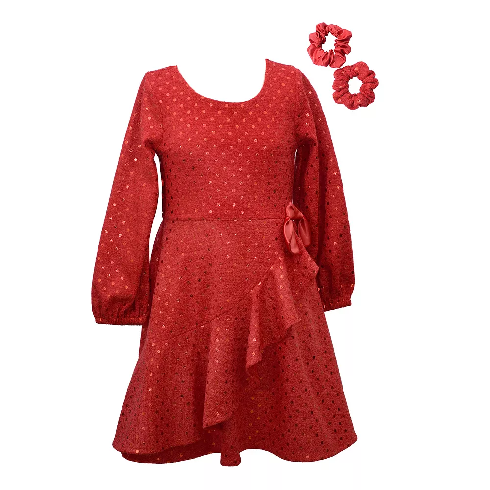 Girls 7-20 Bonnie Jean Faux Wrap Polka Dot Holiday Sweater Dress With 2 Scrunchies in Regular & Plus 3 Girls 7-20 Bonnie Jean Faux Wrap Polka Dot Holiday Sweater Dress With 2 Scrunchies in Regular & Plus
