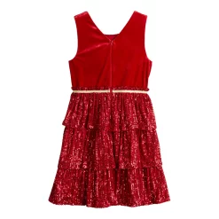 Girls 7-16 Three Pink Hearts Velvet and Sequins Dress -kids pajamas set Sales 5789341 ALT